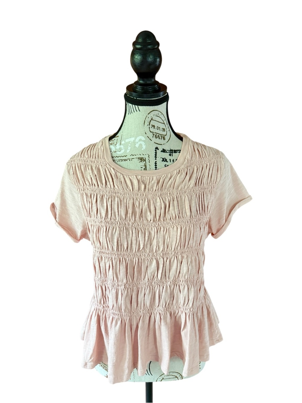Anthropologie Pilcro The Tabby Ruched Cap Sleeve Tee • Powder Pink • Small